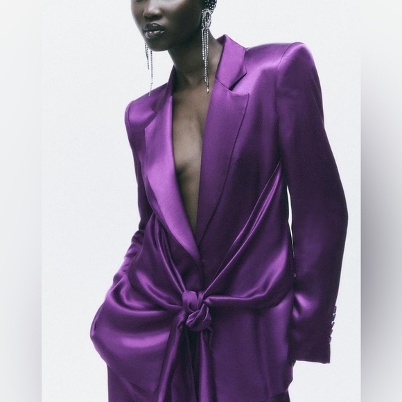 Zara Satin Effect Tie Front Blazer - Picture 7 of 13